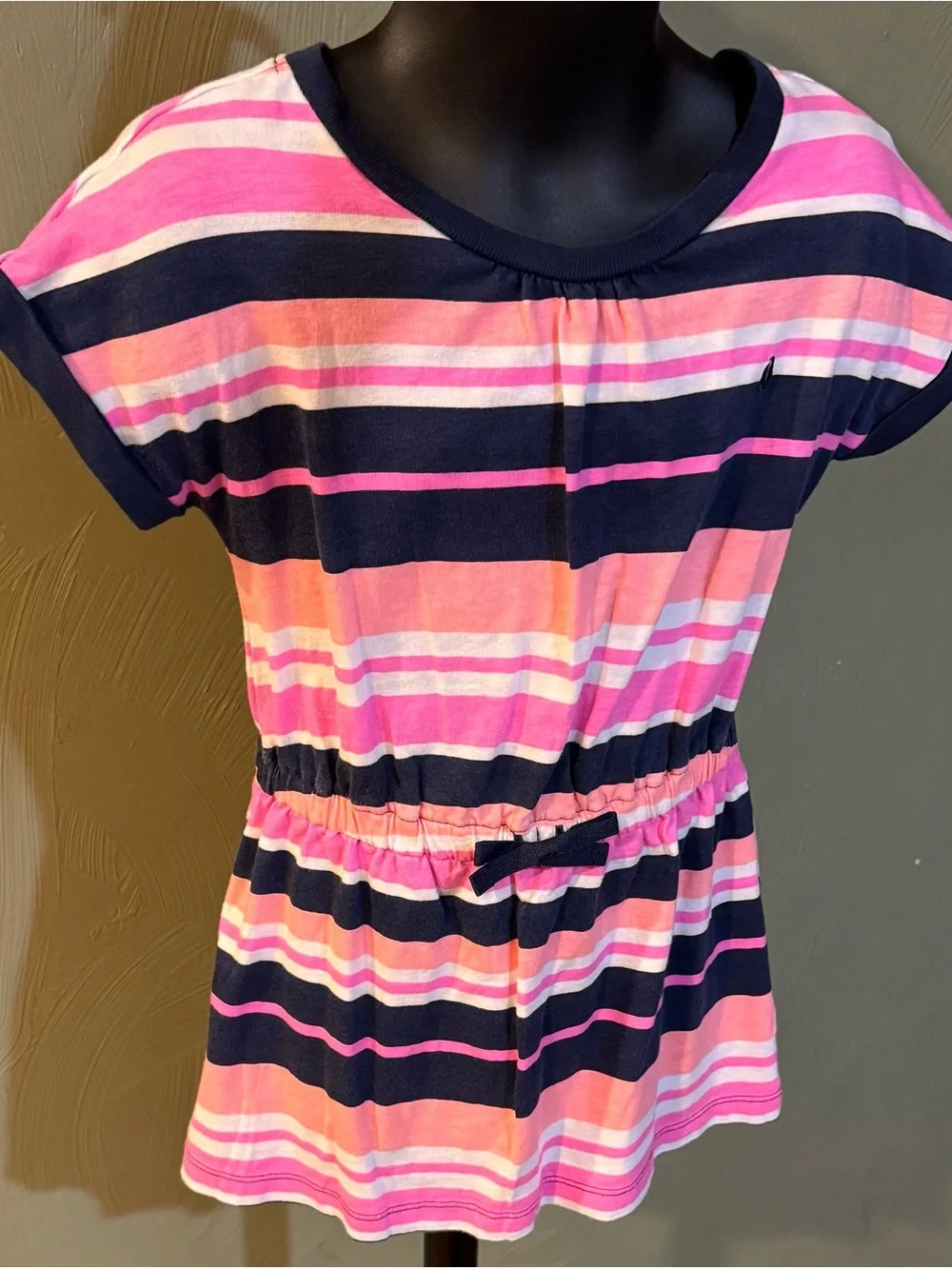 Carter's Girls Size 5 Pink & Navy Blue Striped Cinch Tunic Top / Short Dress